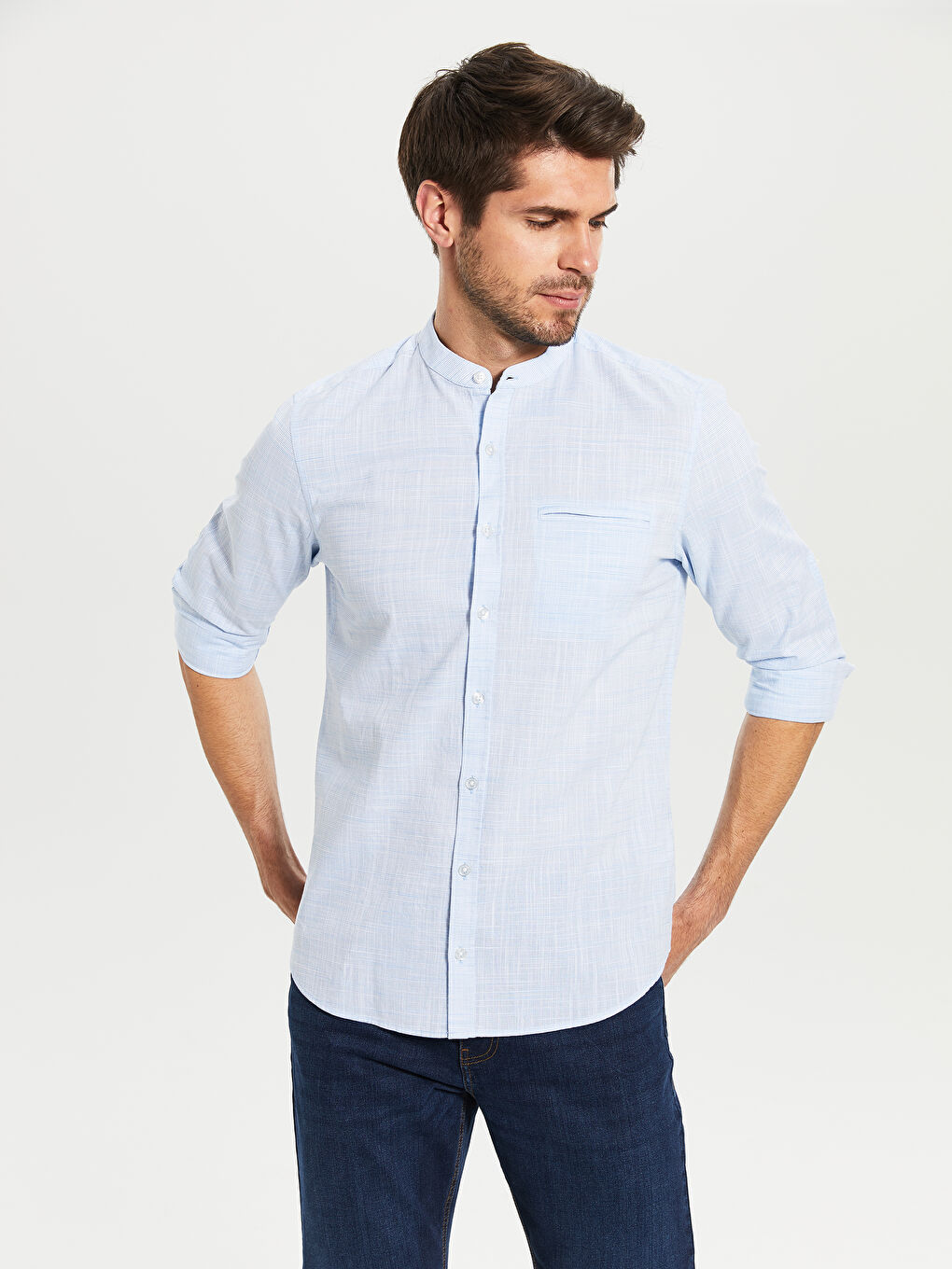 Mavi Slim Fit Uzun Kollu Hakim Yaka Poplin Gömlek