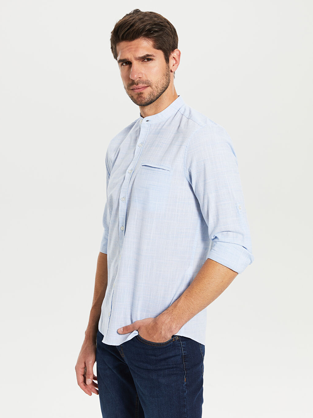 Mavi Slim Fit Uzun Kollu Hakim Yaka Poplin Gömlek-1