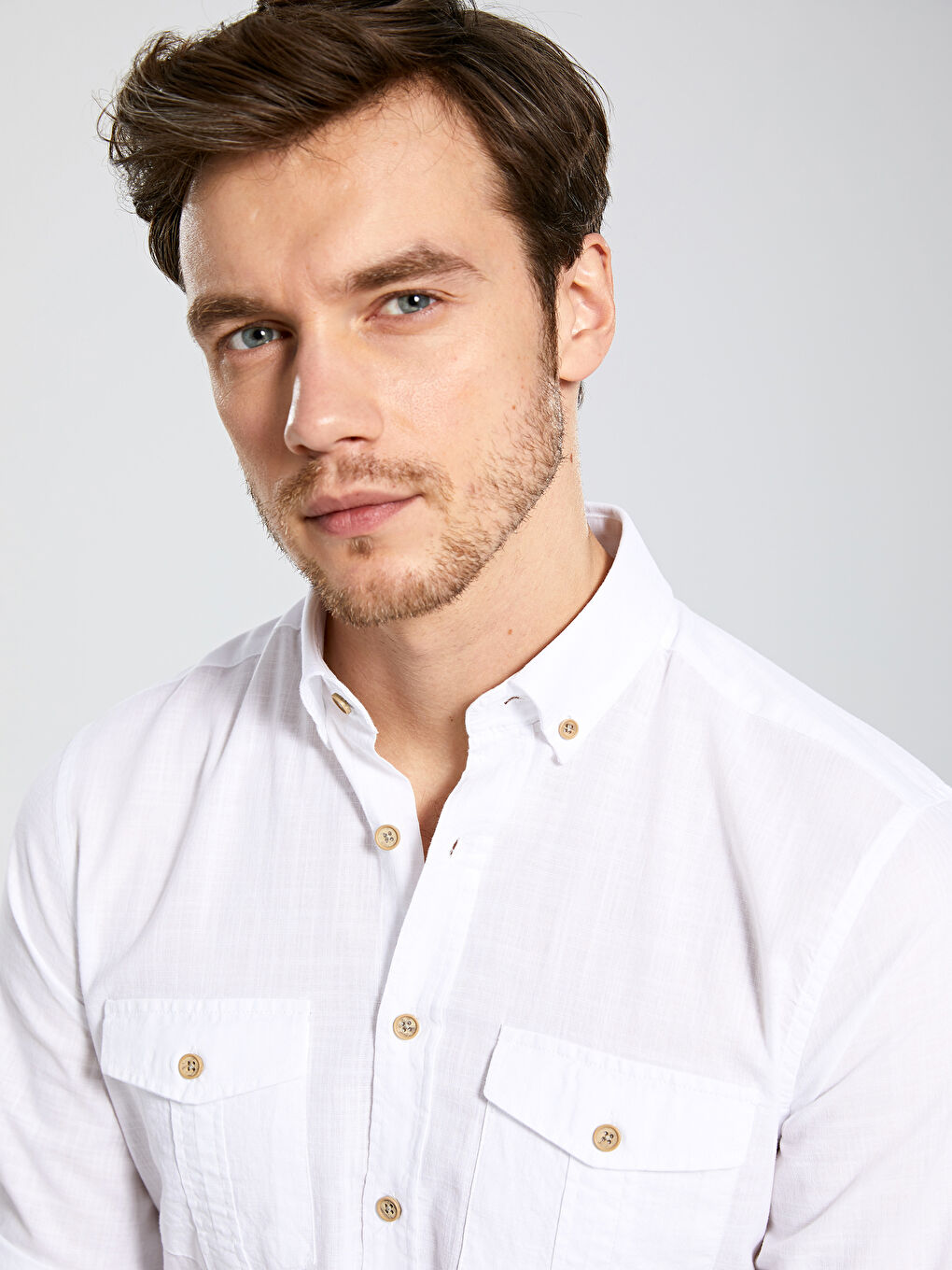 Beyaz Regular Fit Uzun Kollu Poplin Erkek Gömlek-5
