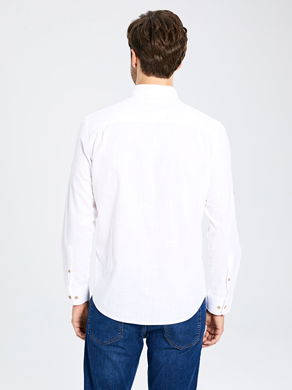 Beyaz Regular Fit Uzun Kollu Poplin Erkek Gömlek-6