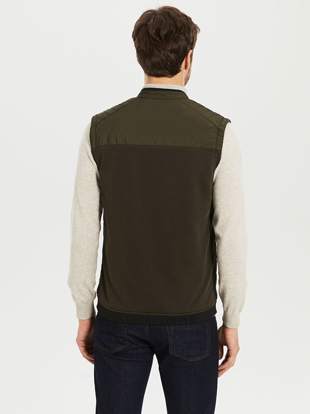 Haki Biker Yaka Kapitone Erkek Yelek-2