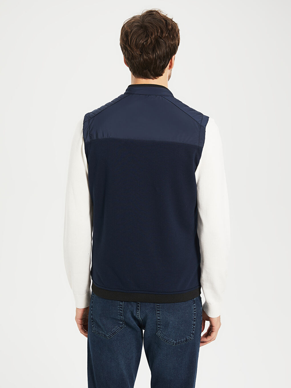 Lacivert Biker Yaka Kapitone Erkek Yelek-3