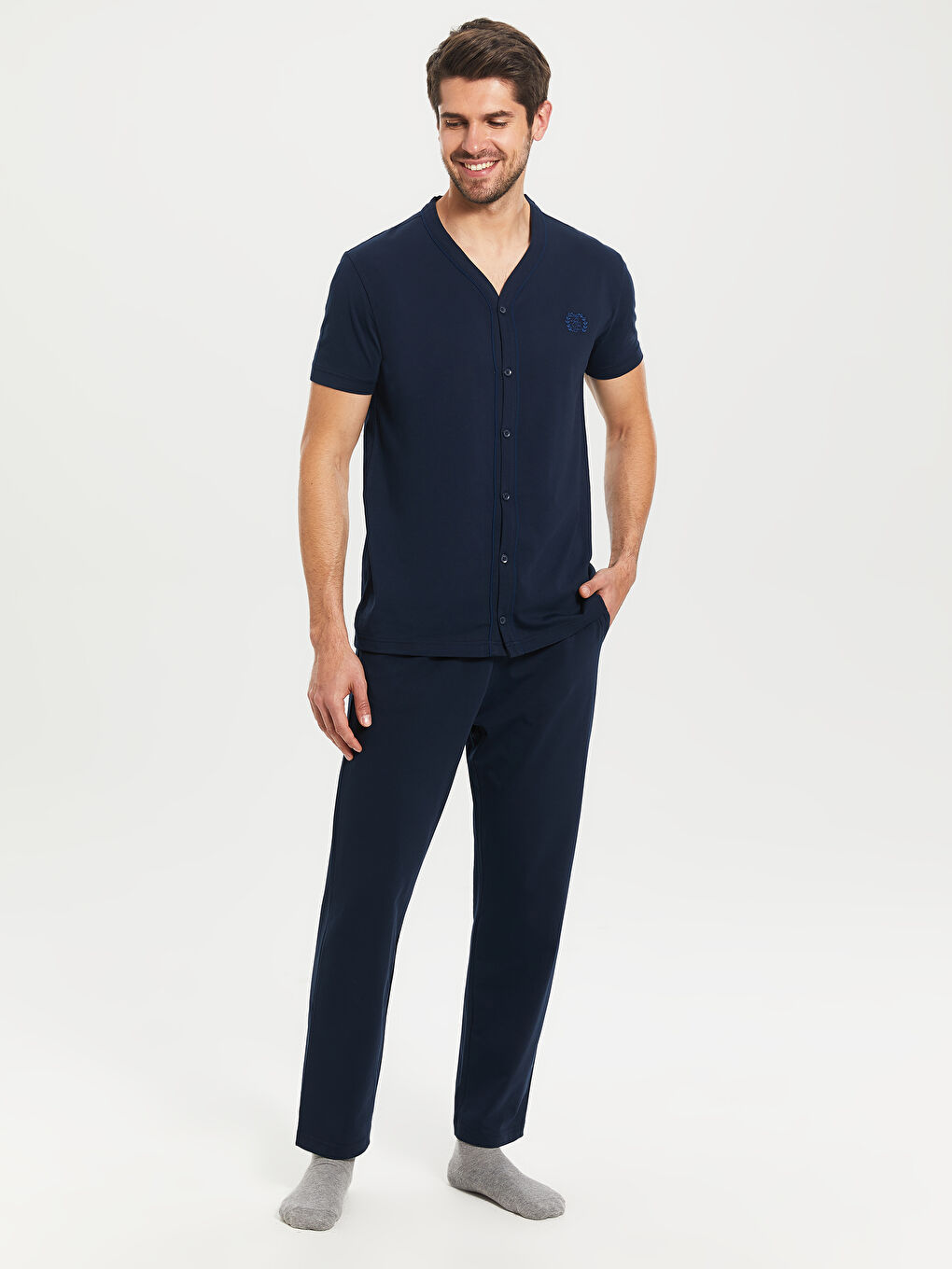 Lacivert Standart Kalıp Erkek Pijama Takım-1