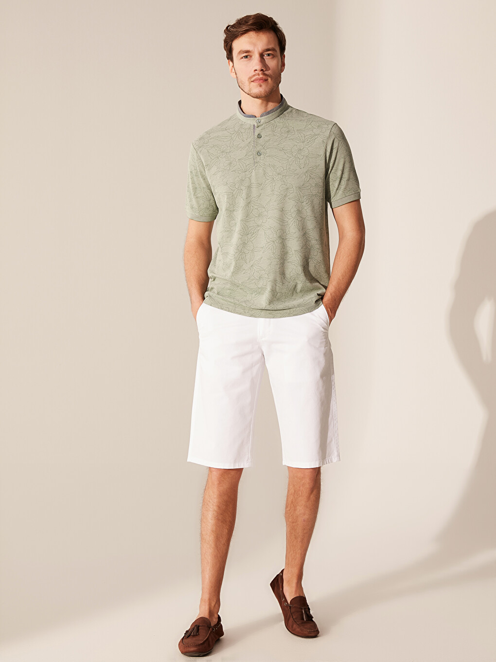 Grandad Collar Short Sleeve Patterned Men's T-Shirt-3