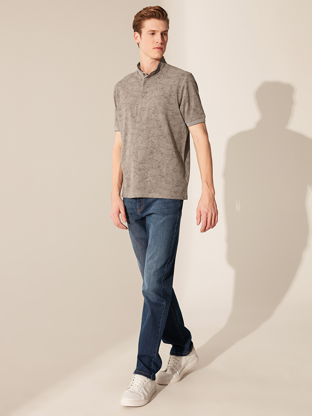 Grandad Collar Short Sleeve Patterned Men's T-Shirt-3