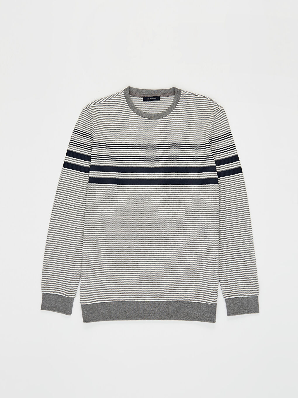 Gri Bisiklet Yaka Uzun Kollu Çizgili Erkek Sweatshirt-1