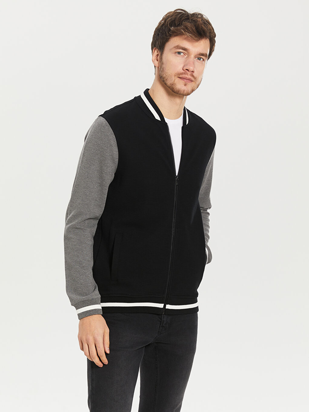 Siyah Standart Kalıp Uzun Kollu Erkek Kolej Ceket-1