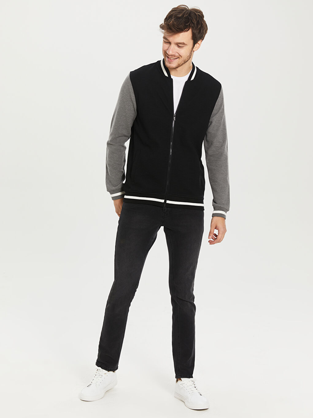 Siyah Standart Kalıp Uzun Kollu Erkek Kolej Ceket-3