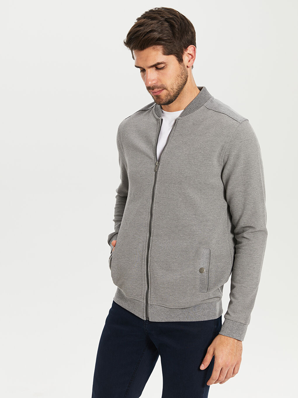 Gri Standart Kalıp Uzun Kollu Erkek Kolej Ceket-1