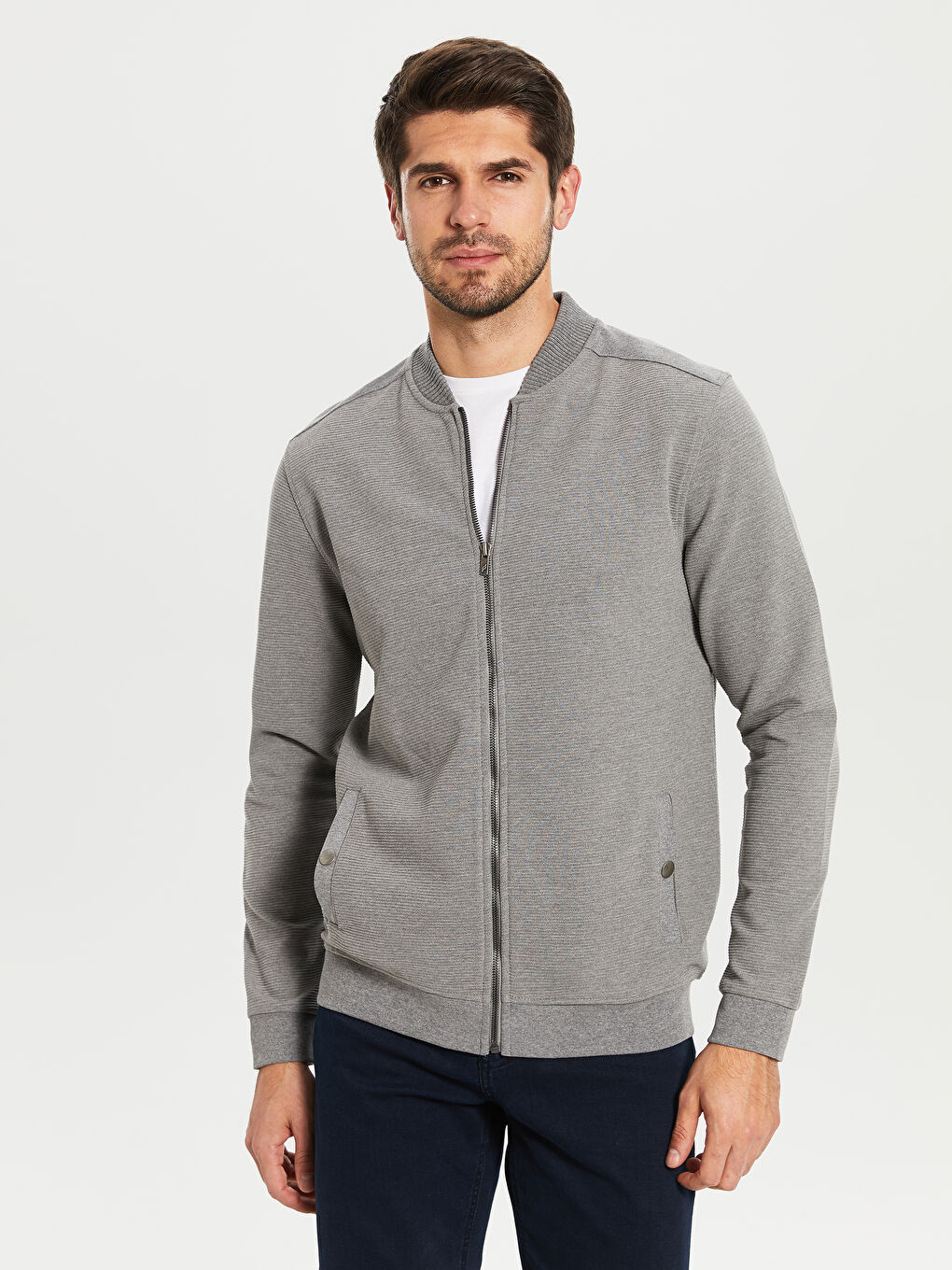 Gri Standart Kalıp Uzun Kollu Erkek Kolej Ceket-2