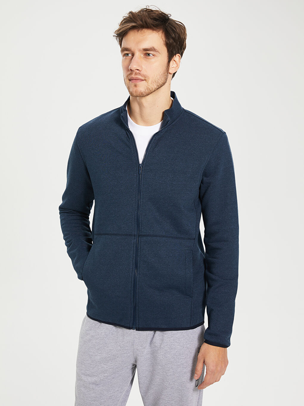 Lacivert Rahat Kalıp Dik Yaka Hırka