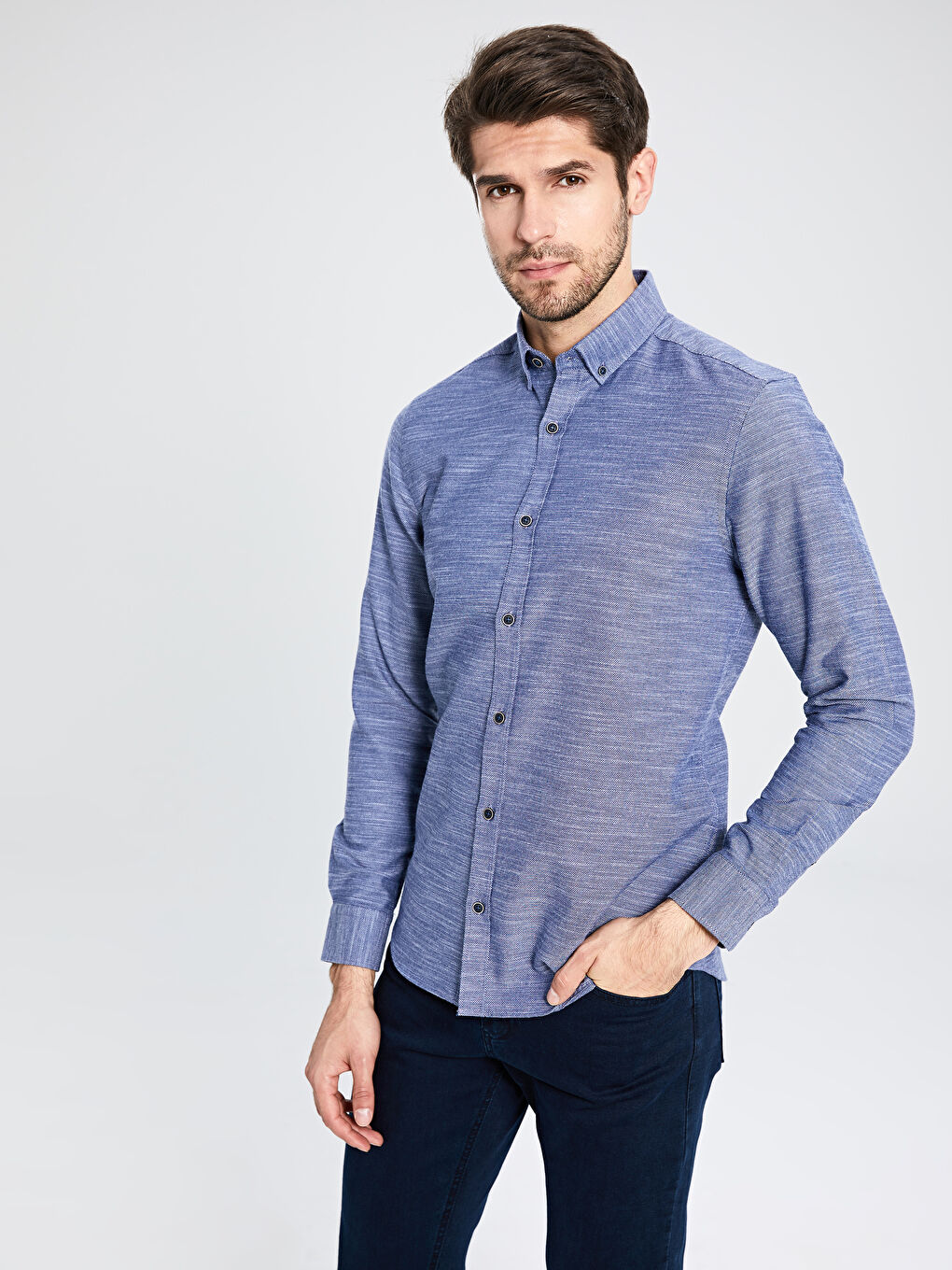 İndigo Slim Fit Uzun Kollu Erkek Gömlek-1