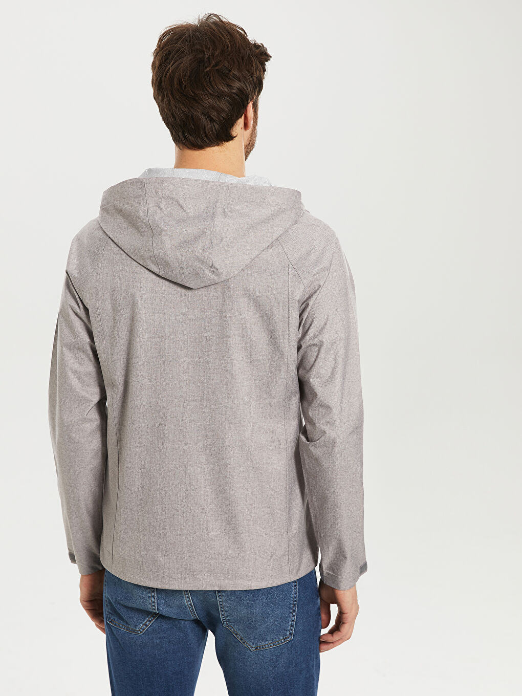 Gri Standart Kalıp Kapüşonlu Erkek Yağmurluk-2