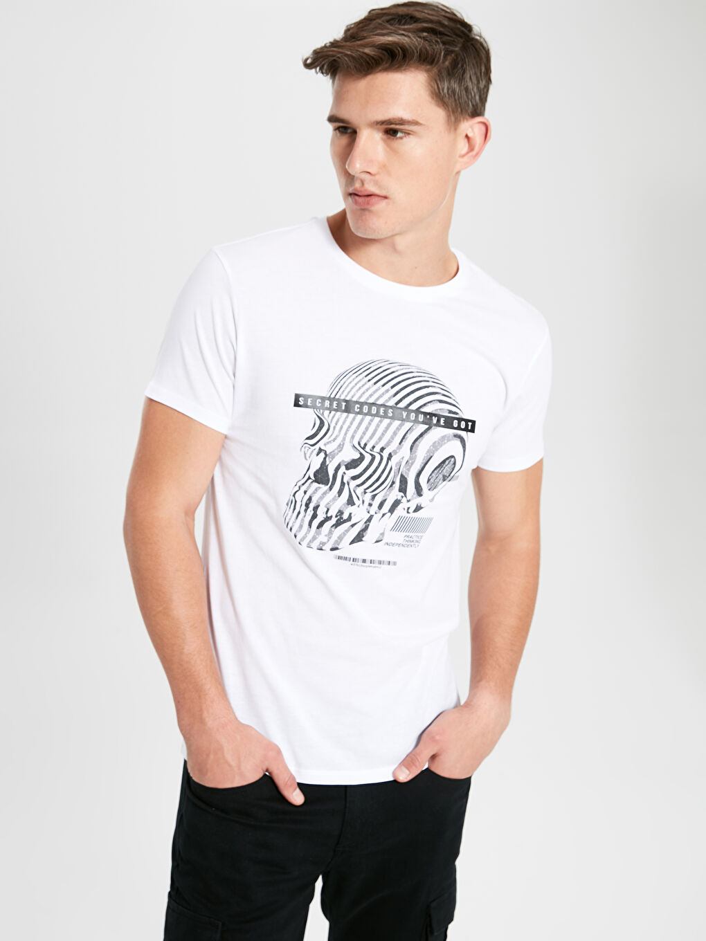 Beyaz Penye Erkek Tişört-1