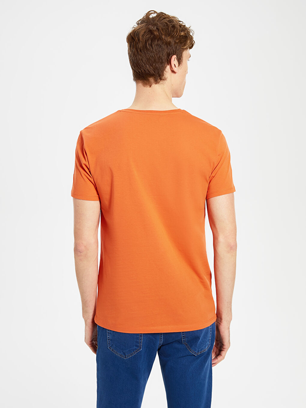 Turuncu Bisiklet Yaka Penye Erkek Tişört-2