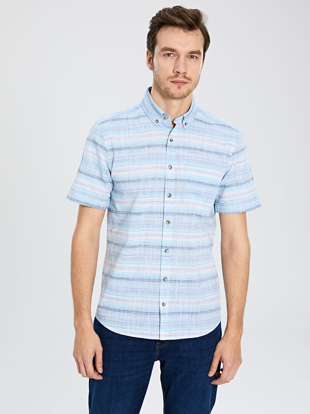 Nil Yeşili Çizgili Gömlek-1