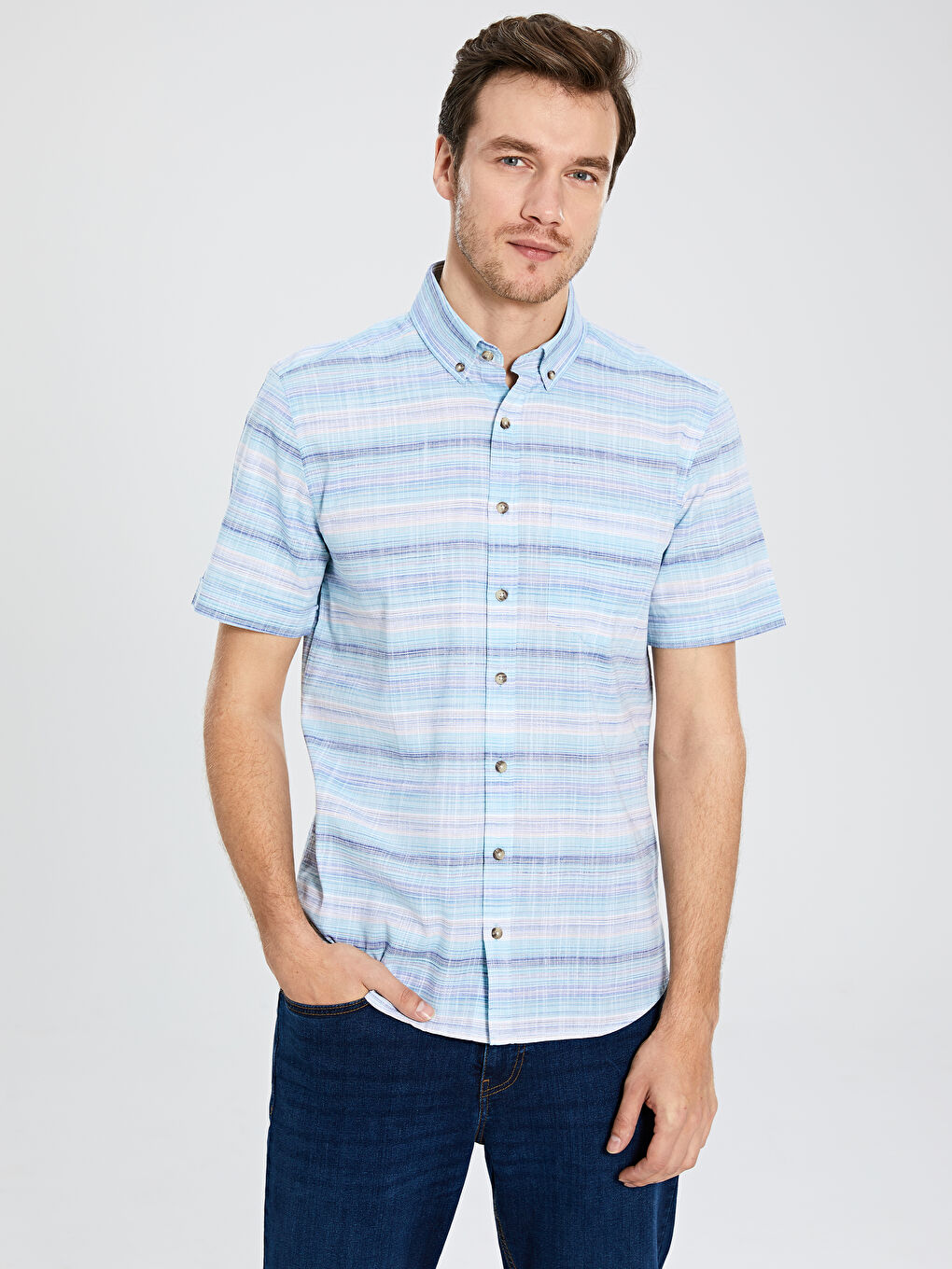 Nil Yeşili Çizgili Gömlek-2