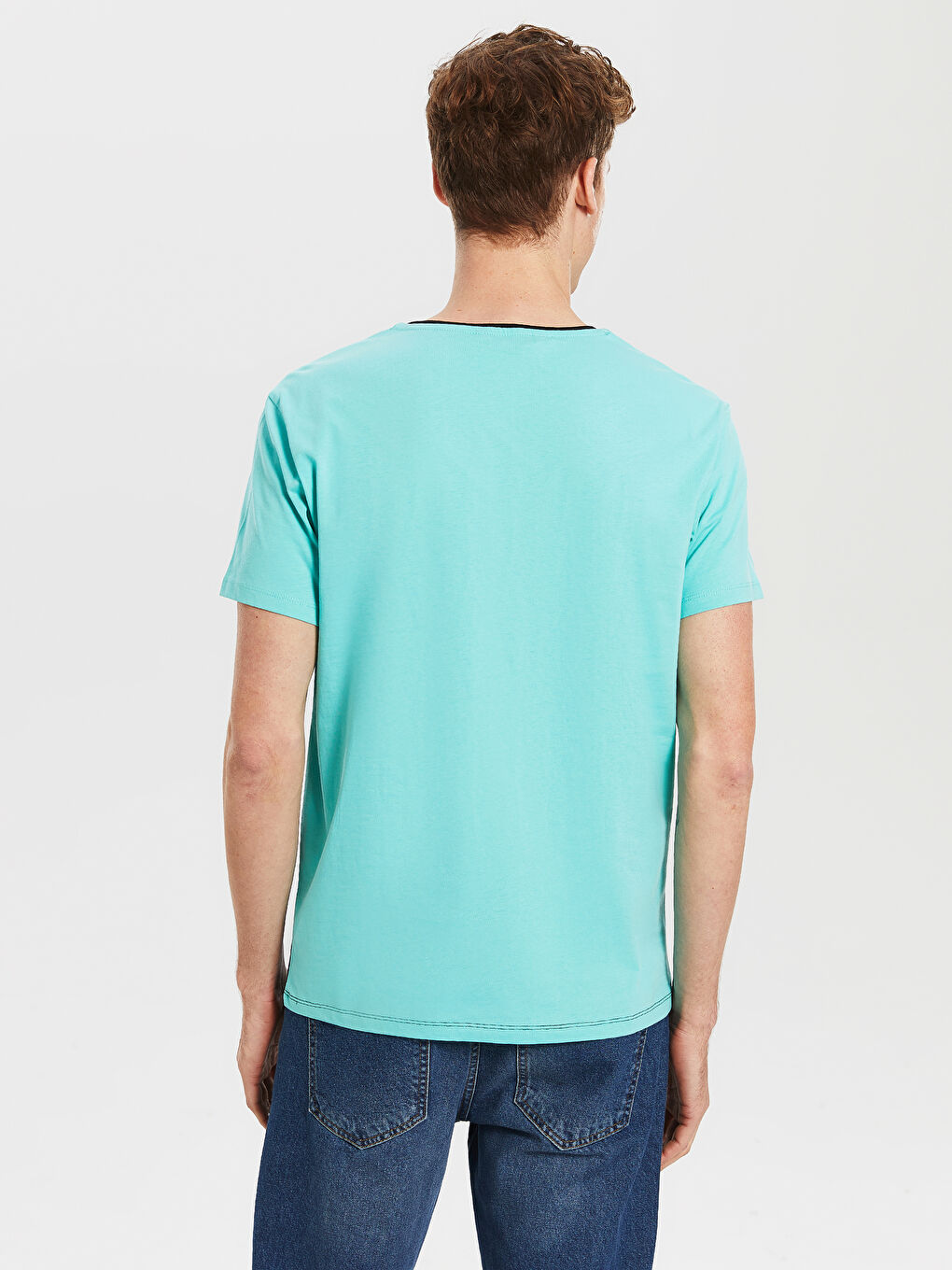 Turkuaz Penye Erkek Tişört-2
