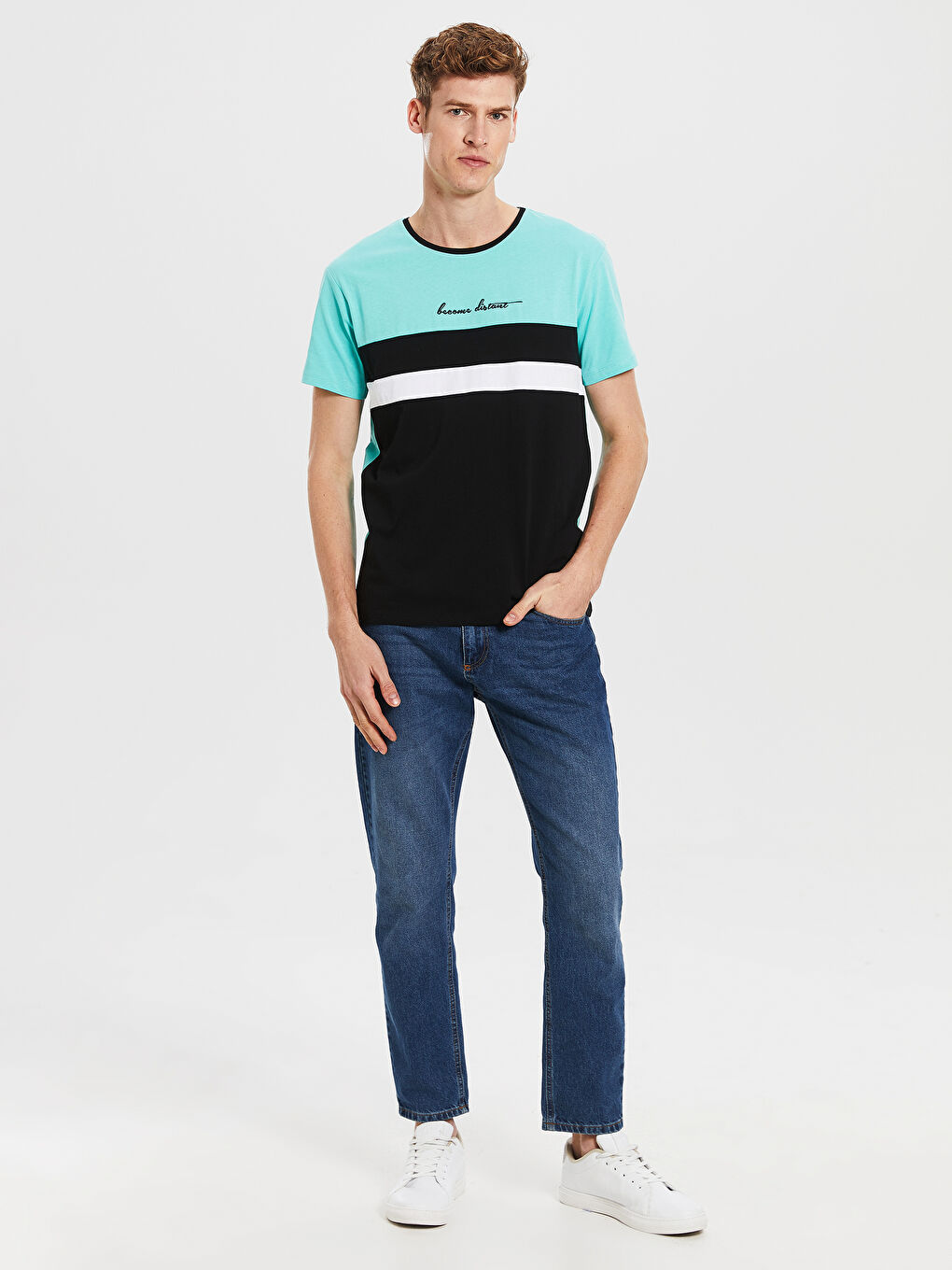 Turkuaz Penye Erkek Tişört-3