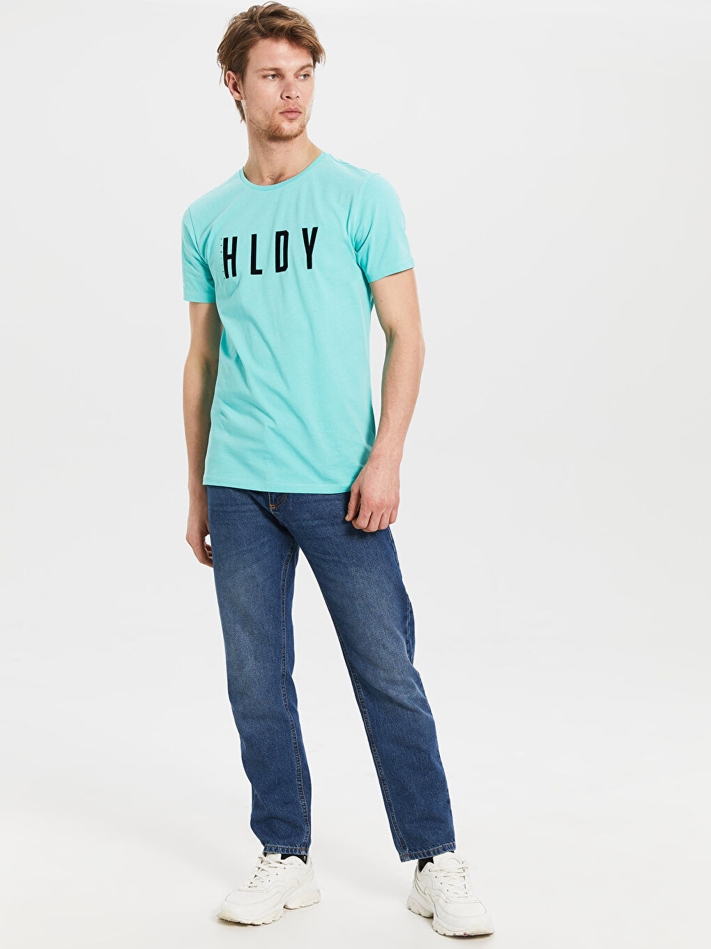 Turkuaz Penye Erkek Tişört-3