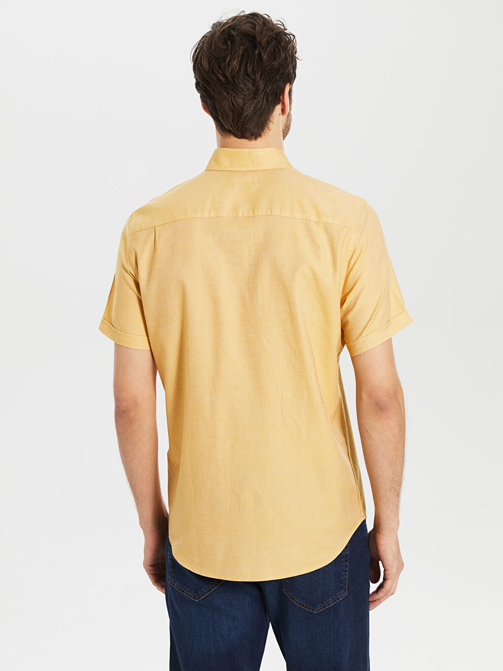 Sarı Regular Fit Kısa Kollu Gabardin Gömlek-3