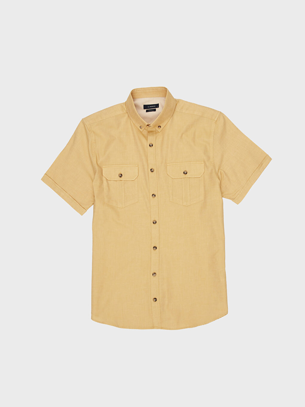 Sarı Regular Fit Kısa Kollu Gabardin Gömlek-1
