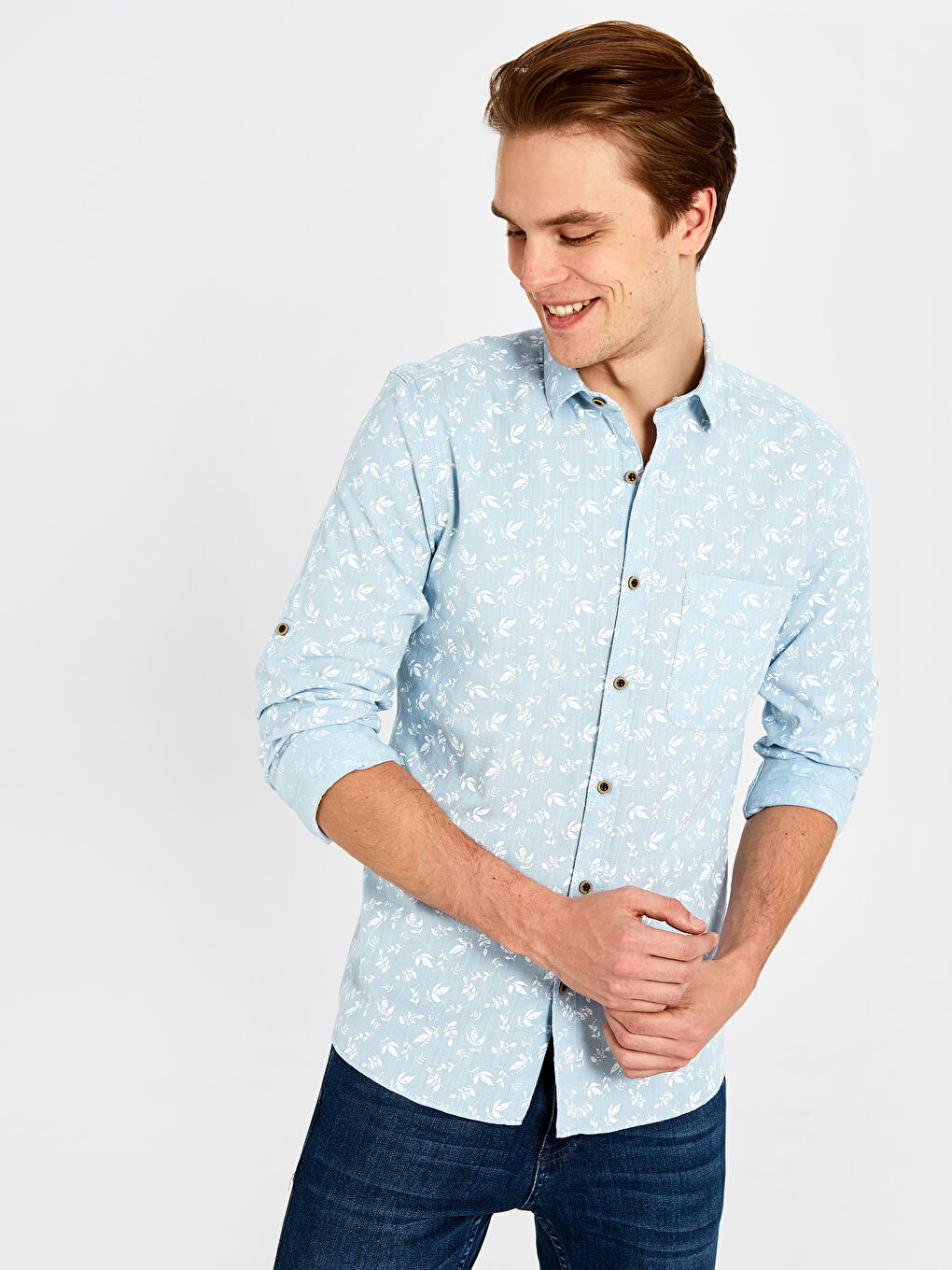 Mavi Poplin Erkek Gömlek-1