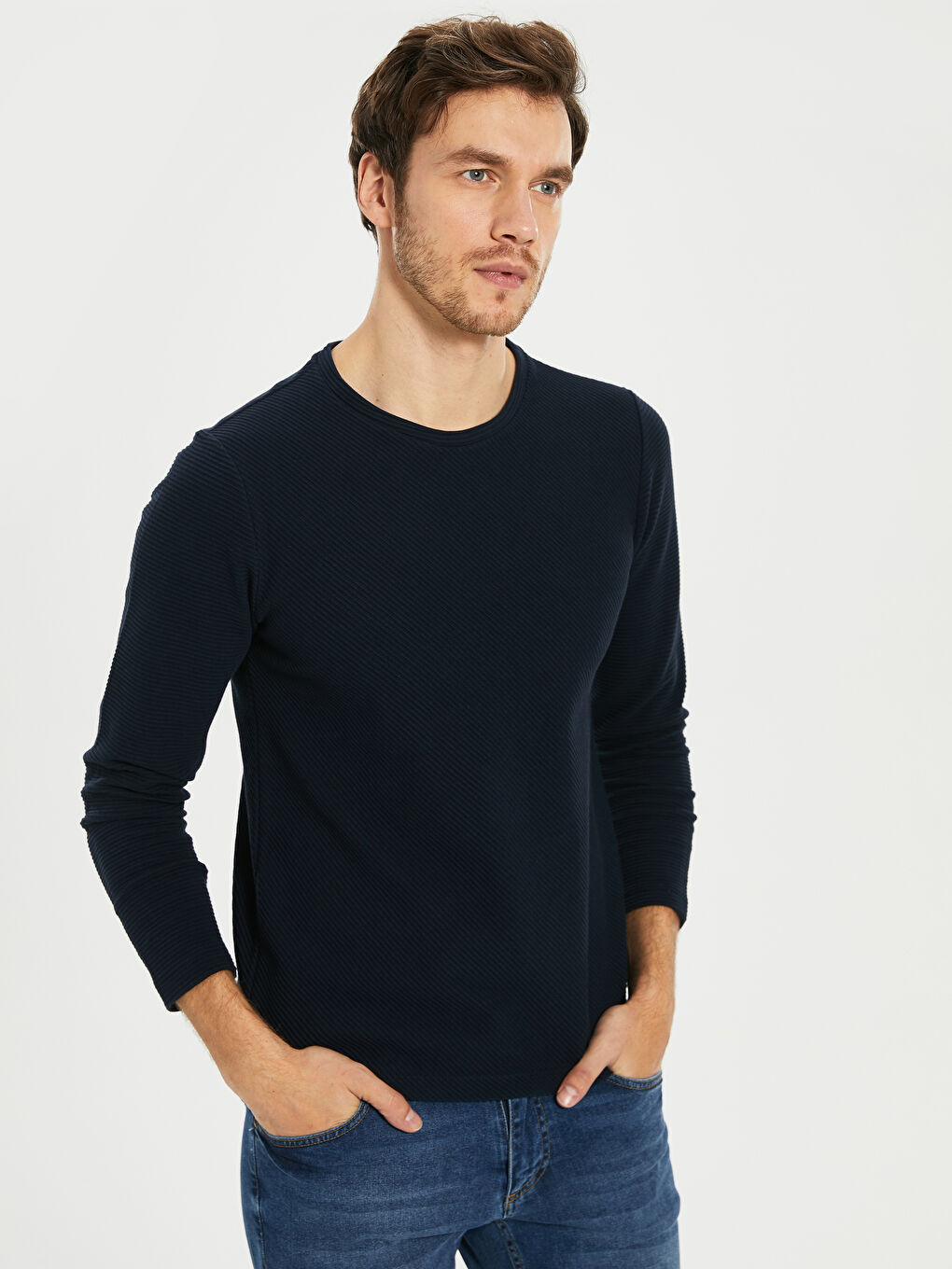 Мужчины Синий Футболка-1