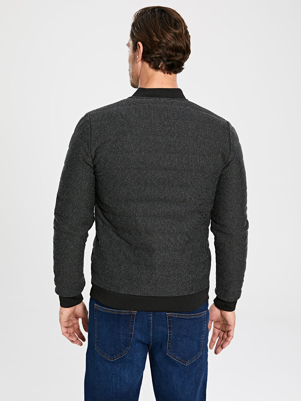 Antrasit Slim Fit Kolej Yaka Bomber Erkek Mont-2