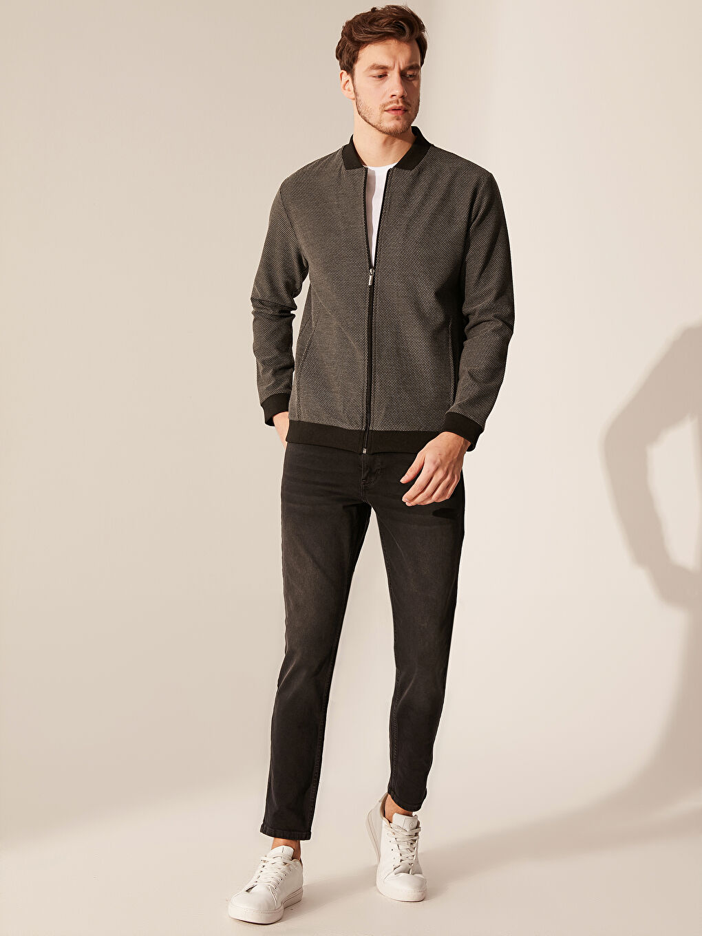 Antrasit Slim Fit Kolej Yaka Bomber Hırka-3