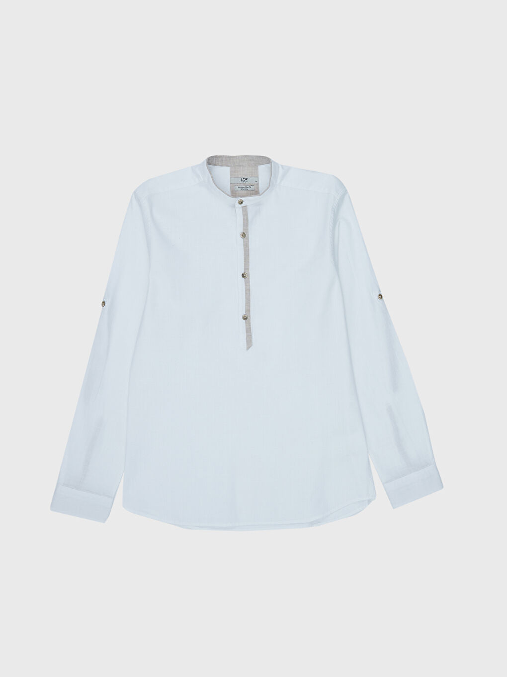 Beyaz Slim Fit Hakim Yaka Uzun Kollu Poplin Erkek Gömlek-1