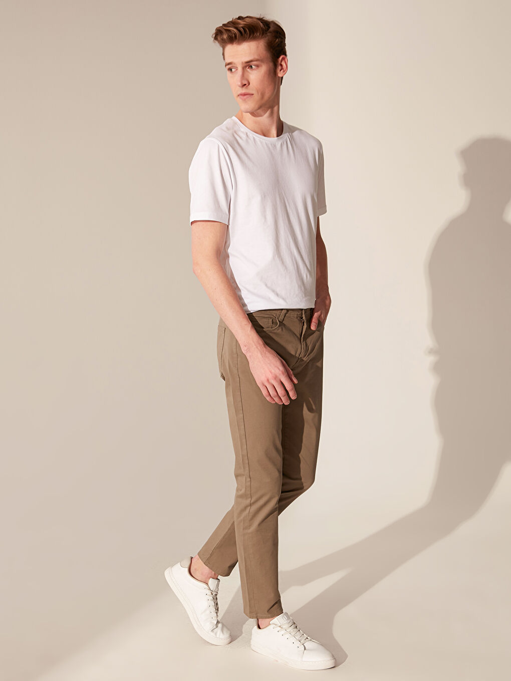 Haki Dar Kalıp Gabardin Chino Pantolon-1
