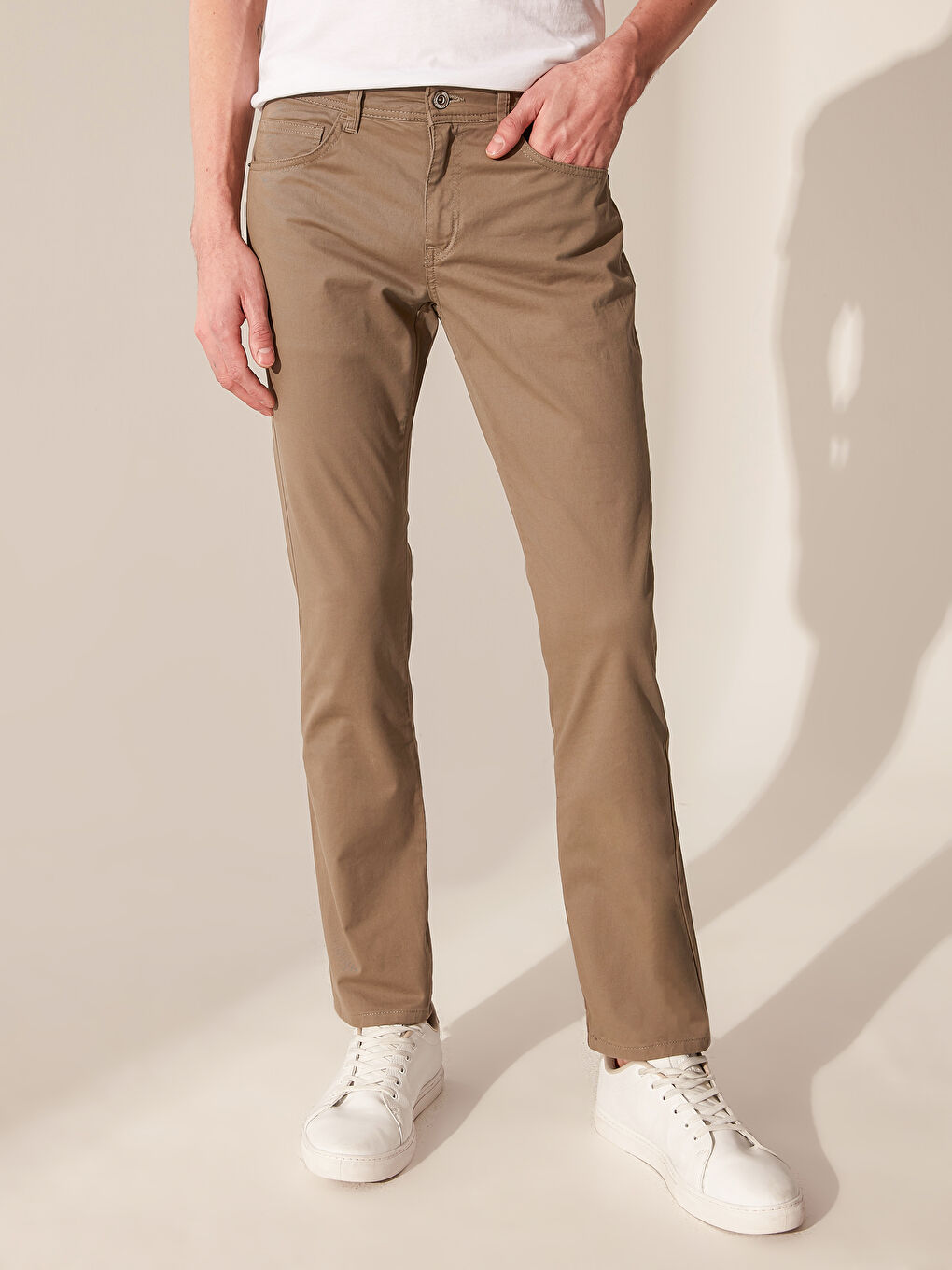 Haki Dar Kalıp Gabardin Chino Pantolon-2