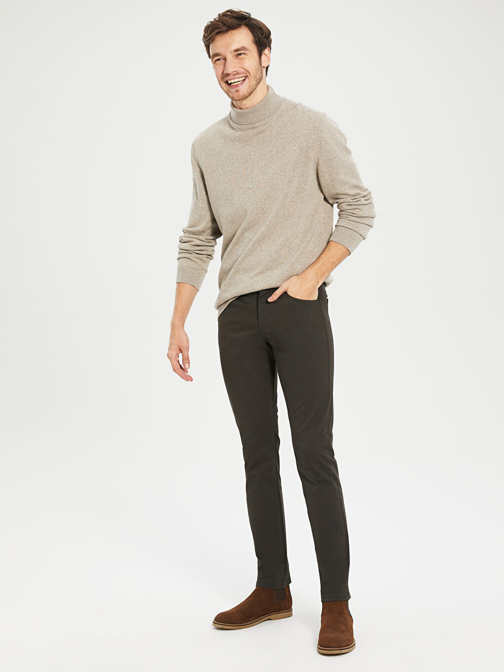 Slim Fit Gabardine Chino Trousers-1