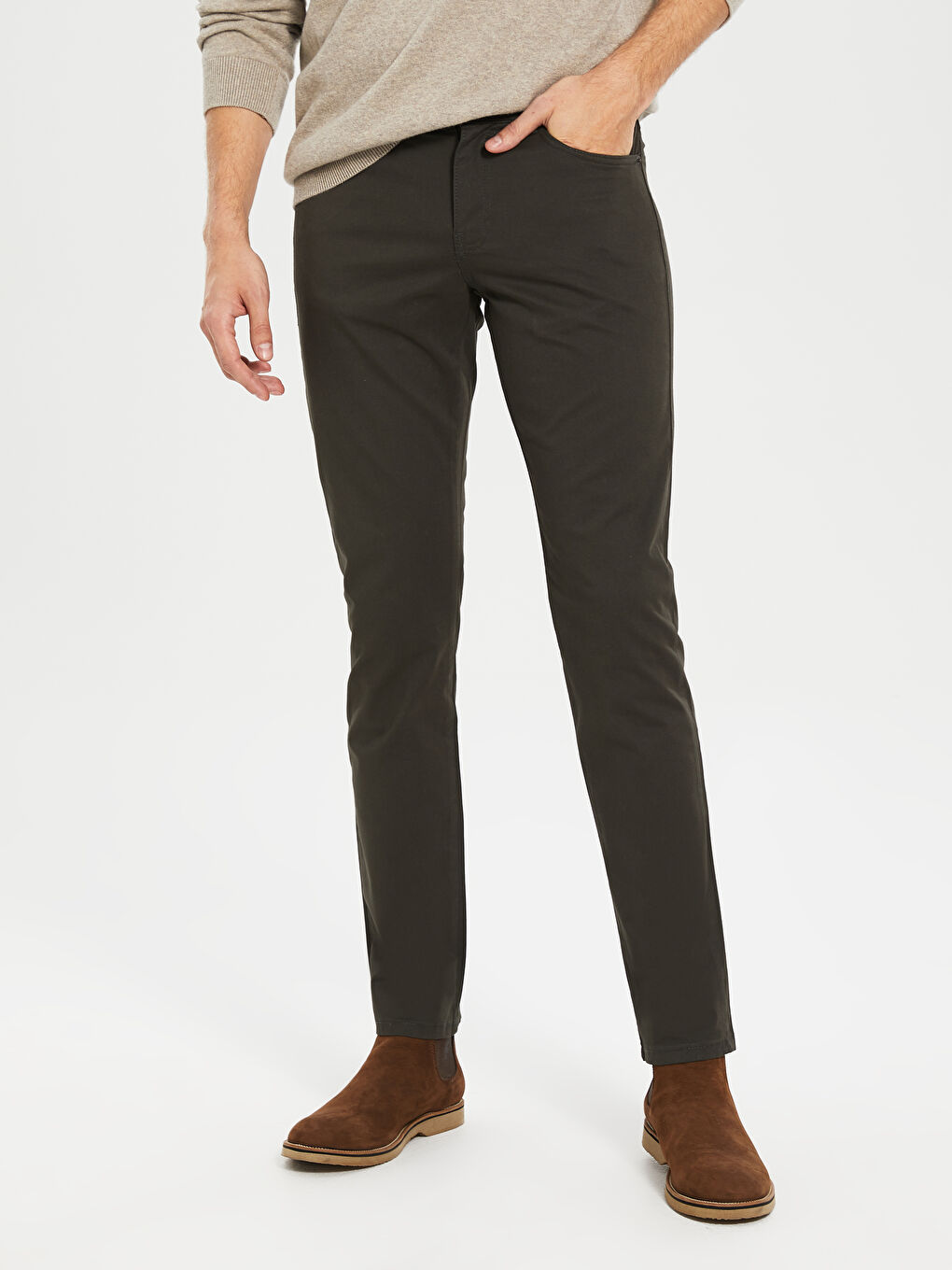 Slim Fit Gabardine Chino Trousers-2