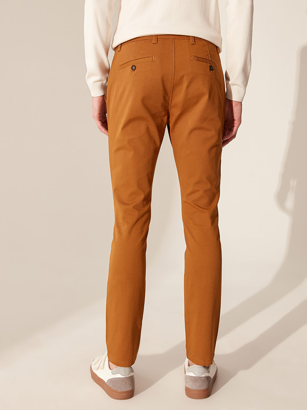 Kahverengi Ekstra Dar Kalıp Gabardin Chino Pantolon-3