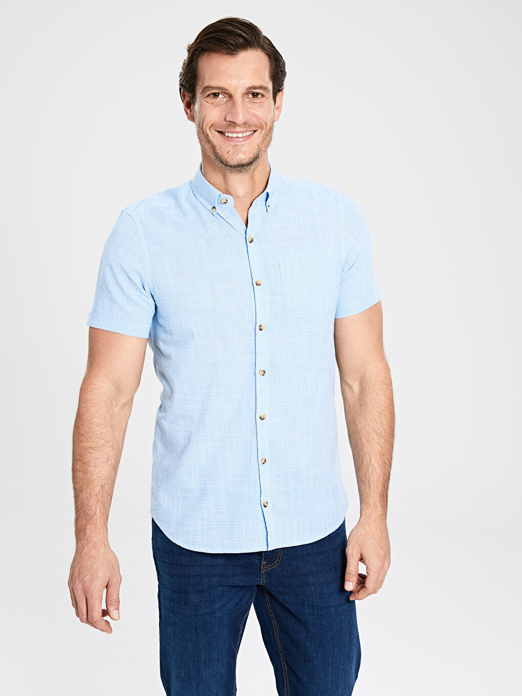 Mavi Slim Fit Kısa Kollu Poplin Erkek Gömlek