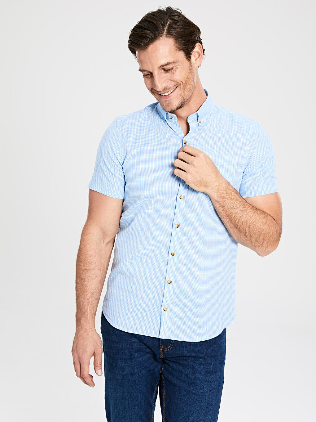 Mavi Slim Fit Kısa Kollu Poplin Erkek Gömlek-1