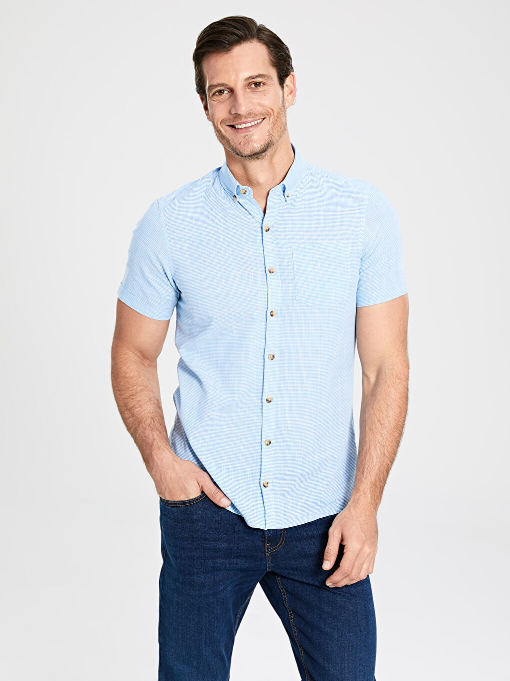 Mavi Slim Fit Kısa Kollu Poplin Erkek Gömlek-2