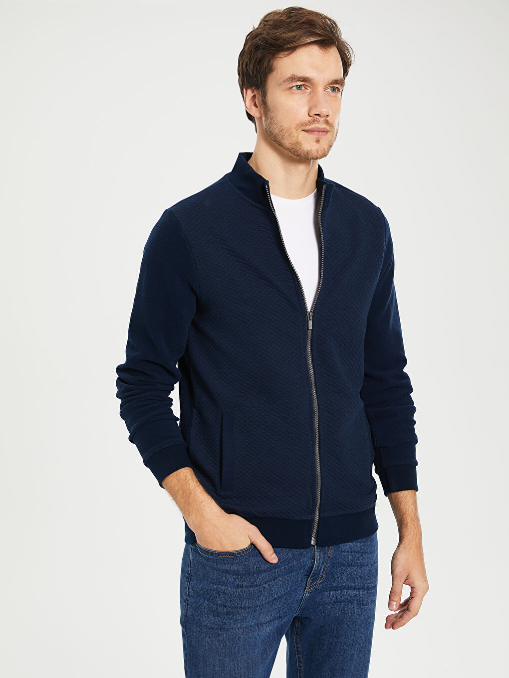 Comfortable Fit Standing Collar Long Sleeve Men's Sweatshirt