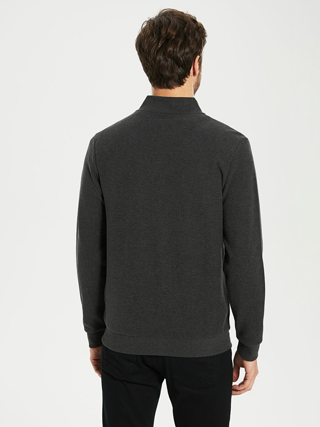 Antrasit Rahat Kalıp Dik Yaka Uzun Kollu Erkek Sweatshirt-2