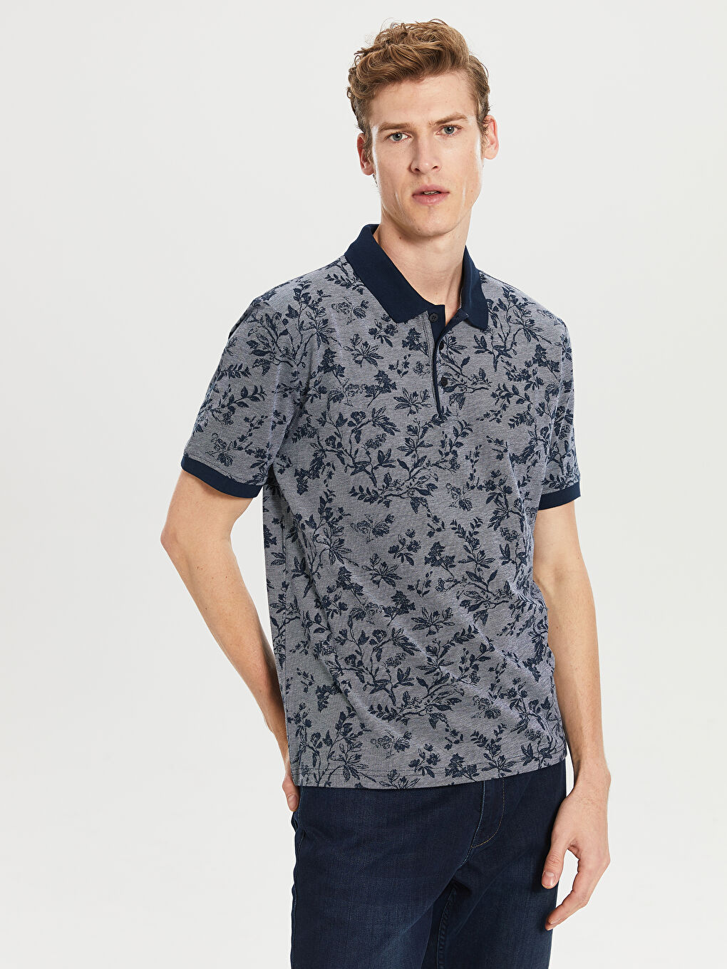 Lacivert Polo Yaka Kısa Kollu Pike Erkek Tişört