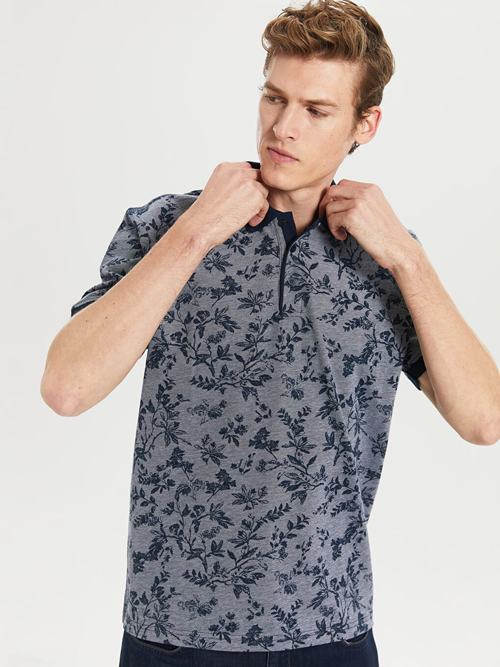 Lacivert Polo Yaka Kısa Kollu Pike Erkek Tişört-2