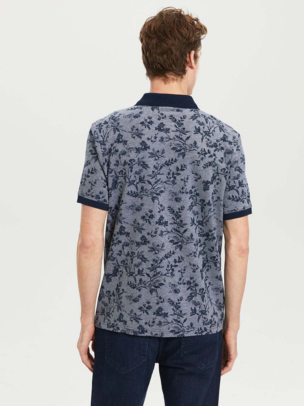 Lacivert Polo Yaka Kısa Kollu Pike Erkek Tişört-3