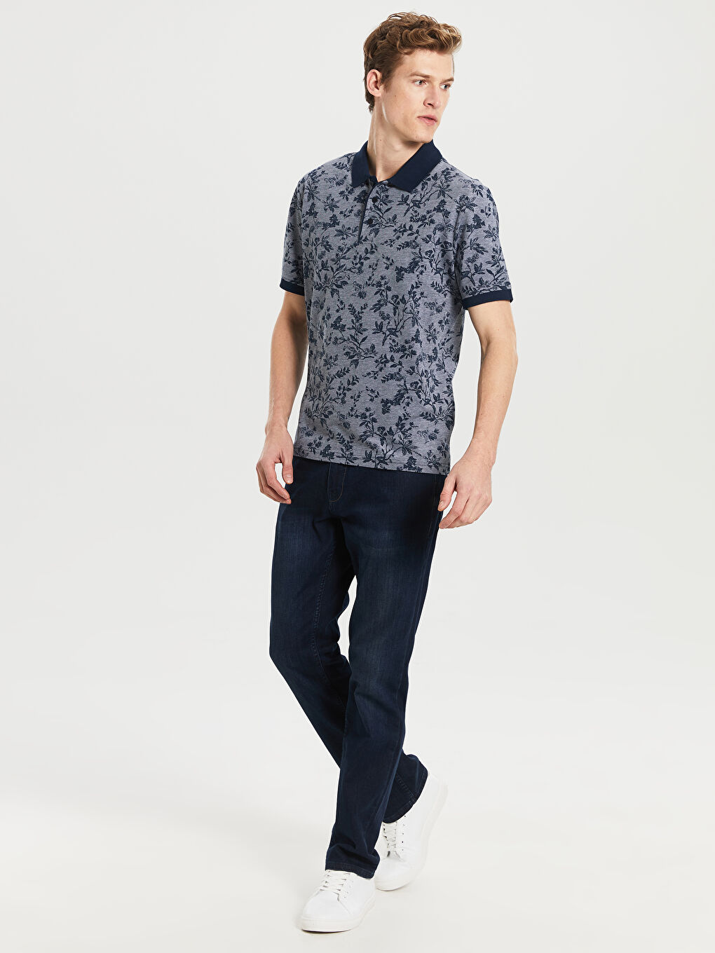 Lacivert Polo Yaka Kısa Kollu Pike Erkek Tişört-4