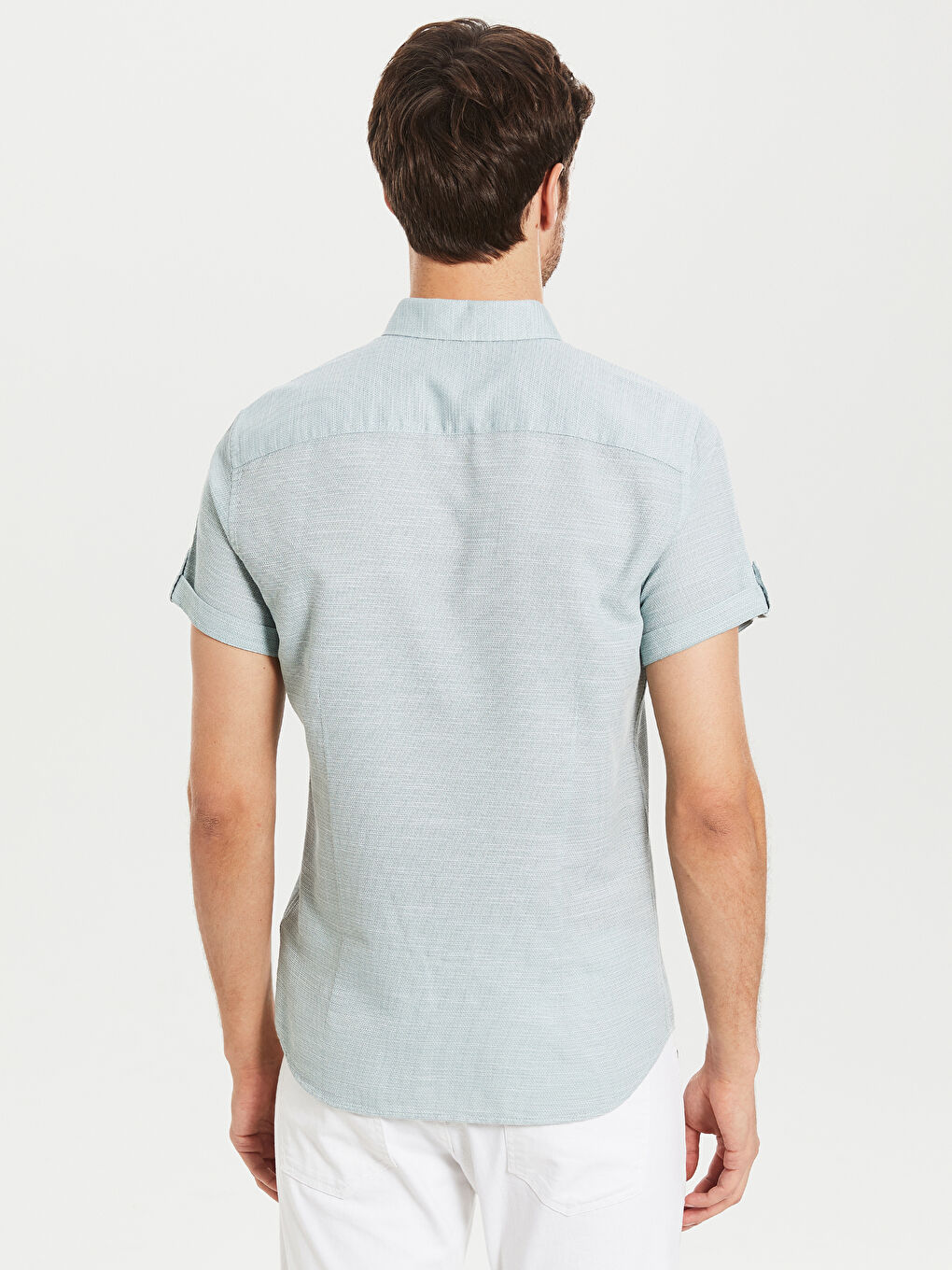 Yeşil Slim Fit Kısa Kollu Armürlü Gömlek-2