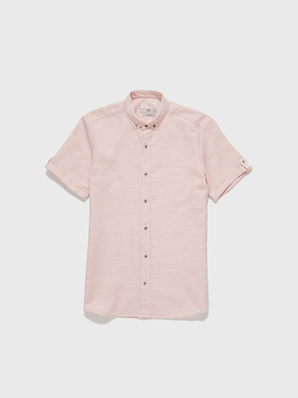 Pembe Slim Fit Kısa Kollu Armürlü Gömlek-1
