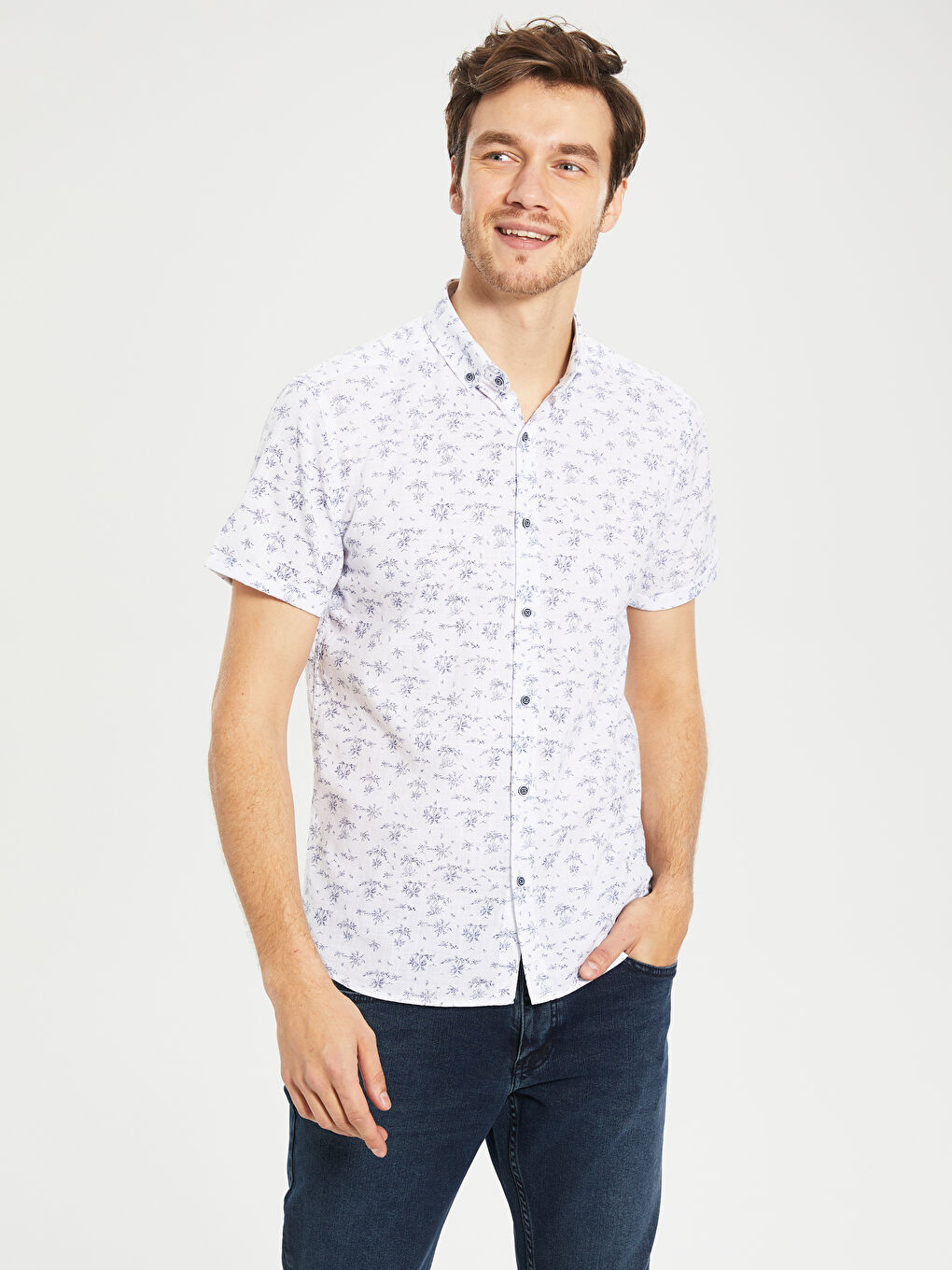 Beyaz Poplin Erkek Gömlek-1