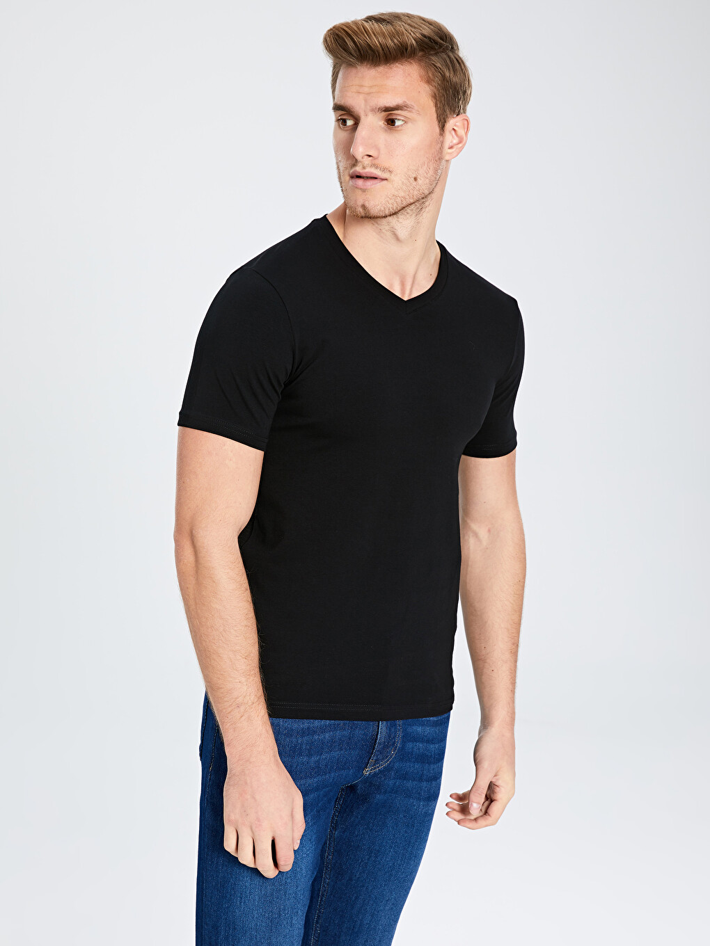 V-neck And Short Sleeve Cotton T-shirt-1