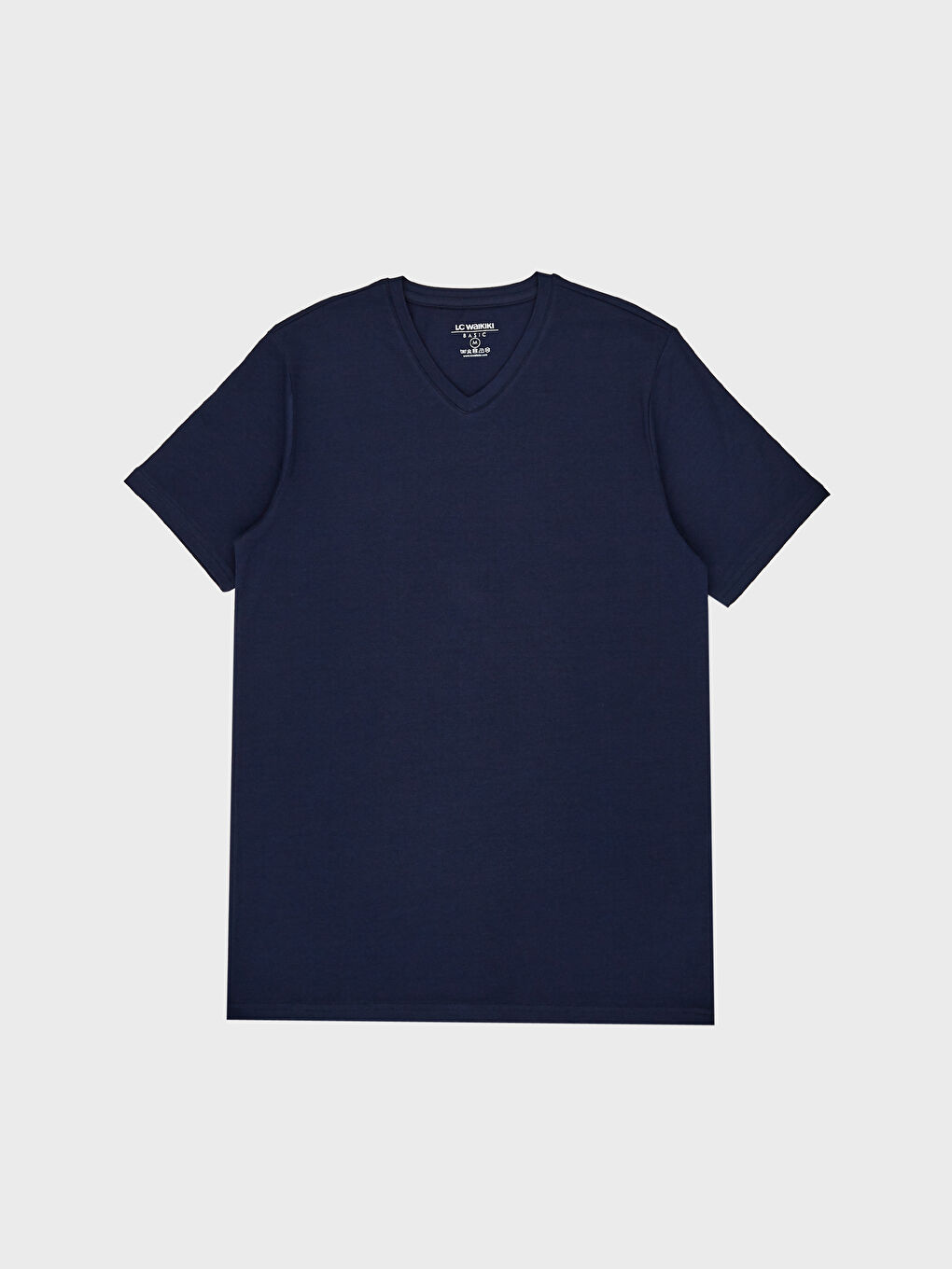 Lacivert V Yaka Kısa Kollu Pamuklu Tişört-1